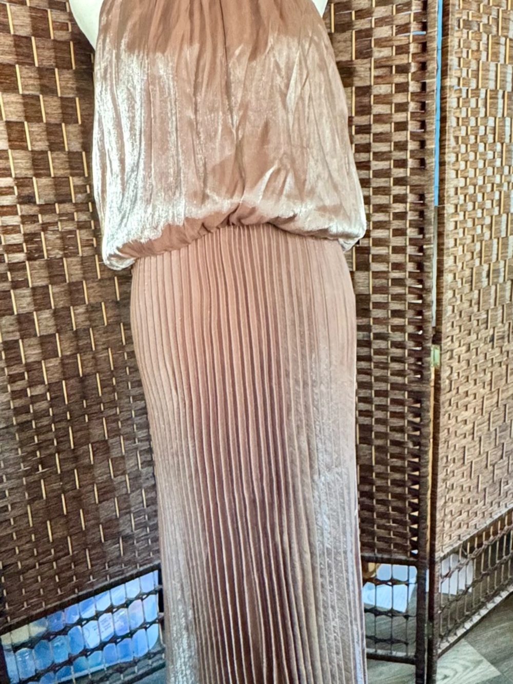 MSK Blush/Taupe Pleated Maxi Dress